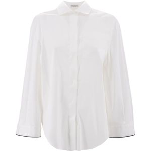 Brunello Cucinelli, Witte Stretch-Katoenen Poplin Overhemd Wit, Dames, Maat:S
