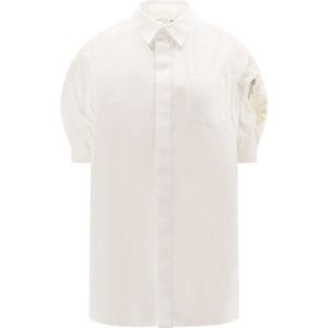 Sacai, Blouses & Shirts, Dames, Wit, L, Katoen, Witte korte mouwen shirt met verborgen knoopsluiting