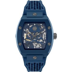 Philipp Plein, Skeleton 44mm Blauw Horloge Blauw, Heren, Maat:ONE Size