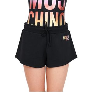 Moschino, Korte broeken, Dames, Zwart, XL, Katoen, Zwarte Shorts met Logo Print voor Dames