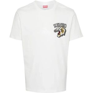Kenzo, Tops, Heren, Wit, 2Xl, Katoen, Witte T-shirts en Polos met Varsity Jungle Borduursel
