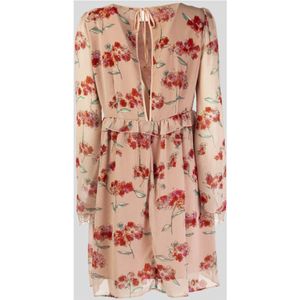 Patrizia Pepe, Kleedjes, Dames, Roze, 2Xs, Denim, Korte bloemen zomerjurk