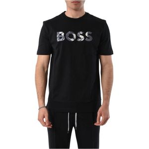 Hugo Boss, Tops, Heren, Zwart, M, Katoen, Katoenen Logo T-shirt Regular Fit