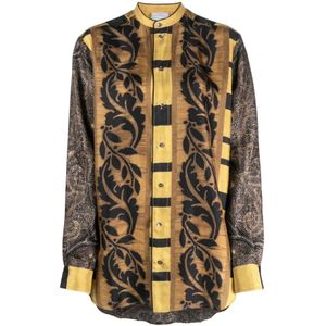 Pierre-Louis Mascia, Blouses & Shirts, Dames, Beige, S, Gouden Aloe Jacquard Zijden Overhemd