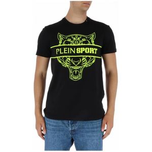 Plein Sport, Tops, Heren, Zwart, XL, Katoen, Zwart Print Korte Mouw T-shirt