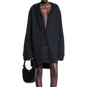 Courrèges, Sweatshirts & Hoodies, Dames, Zwart, S, Zwarte Hoodie Fleece Jurk Oversized Fit