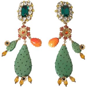 Dolce & Gabbana, Accessoires, Dames, Veelkleurig, ONE Size, Kristallen Cactus Clip-On Dangle Oorbellen