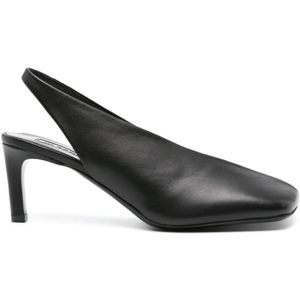 Jil Sander, Schoenen, Dames, Zwart, 39 EU, Zwarte Leren Slingback met Lage Hak