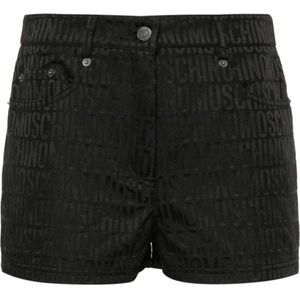 Moschino, Korte broeken, Dames, Zwart, 2Xs, Zwarte Logo Jacquard Shorts