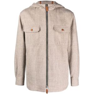 Giorgio Armani, Leren Hoodie Beige, Heren, Maat:L