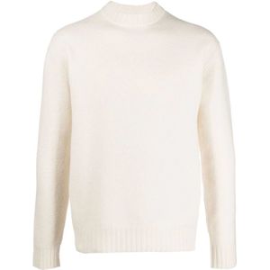 Jil Sander, Beige Wol Trui met Opstaande Kraag Beige, Heren, Maat:S