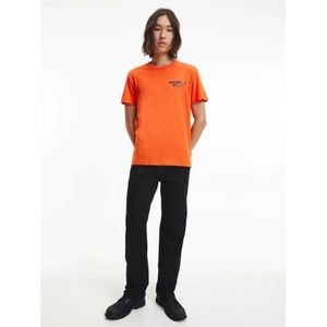 Calvin Klein, Overhemden, Heren, Oranje, S, Katoen, Korte mouwen shirt in levendig oranje