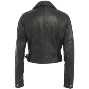 Liu Jo, Jassen, Dames, Zwart, XS, Leer, Leren Bikerjack met Gouden Details