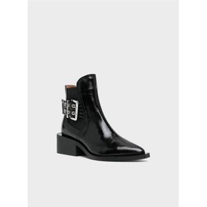 Ganni, Schoenen, Dames, Zwart, 36 EU, Polyester, Chunky Buckle Chelsea Boot