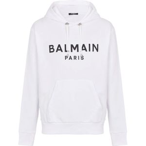 Balmain, Sweatshirts & Hoodies, Heren, Wit, XL, Katoen, Paris hoodie