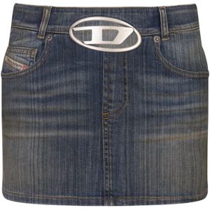 Diesel, Rokken, Dames, Blauw, W27, Denim, Blauwe Denim Mini Rok Oval D