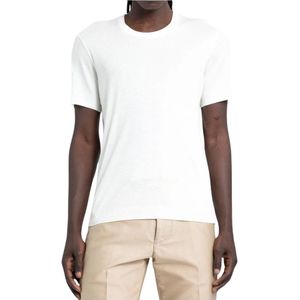 Tom Ford, Witte Optische Katoen Lyocell Crewneck T-shirt Wit, Heren, Maat:XL