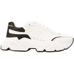 Dolce & Gabbana, Schoenen, Dames, Wit, 41 1/2 EU, Witte lage sneakers met contrast hiel