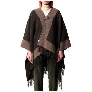 Woolrich, Contrasterende Wollen Cape in Donkergroen Groen, Dames, Maat:ONE Size