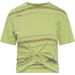 Collina Strada, Tops, Dames, Groen, S, Groen Tie-Dye T-Shirt met Uitgesneden Voorkant