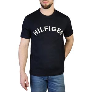 Tommy Hilfiger, Tops, Heren, Blauw, S, Katoen, Heren T-shirt met korte mouwen en ronde hals