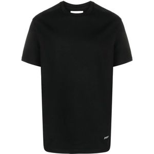 Jil Sander, Tops, Heren, Zwart, S, Katoen, Logo-Plaque Zwart T-shirt