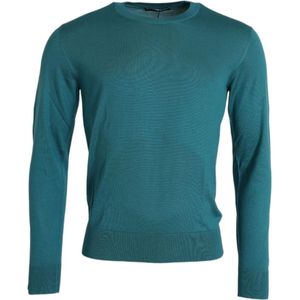 Dolce & Gabbana, Sweatshirts & Hoodies, Heren, Groen, S, Donkergroene Zijden Crew Neck Sweater