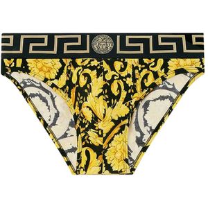 Versace, Ondergoed, Heren, Geel, XL, Katoen, Stretch Katoenen Slip met Barocco Print