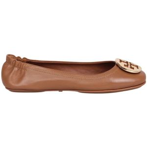 Tory Burch, Gouden Logo Ballerina's met Applicatie Bruin, Dames, Maat:35 1/2 EU