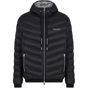 Armani Exchange, Jassen, Heren, Zwart, XS, Nylon, Zwart-Melange Grijs Hooded Donsjack