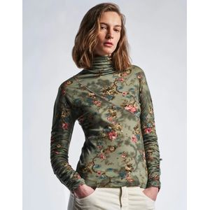 High, Tops, Dames, Groen, M, Wol, Bloemen Turtleneck Langemouw Top