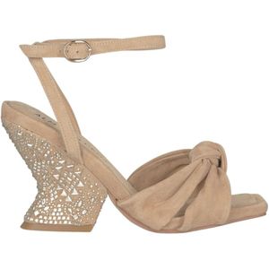 Alma EN Pena, Schoenen, Dames, Beige, 40 EU, Leer, Rhinestone Curved Heel Sandal