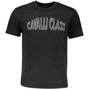 Cavalli Class, Tops, Heren, Zwart, M, Katoen, Elegant katoenen T-shirt met prachtige print