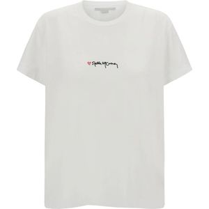 Stella McCartney, Tops, Dames, Wit, M, Katoen, Witte T-shirt met geborduurd logo