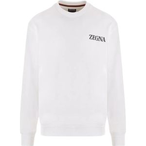 Ermenegildo Zegna, Sweatshirts & Hoodies, Heren, Wit, XL, Katoen, Witte Katoenen Jersey Trui met Reliëf Logo