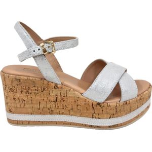 Roberto d'Angelo, Witte sleehak sandalen met bruine hak Wit, Dames, Maat:41 EU