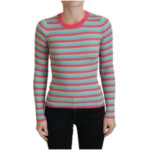 Dolce & Gabbana, Truien, Dames, Veelkleurig, L, Multicolor Gestreepte Zijden Trui