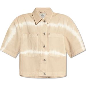 Woolrich, Blouses & Shirts, Dames, Beige, M, Katoen, Tie-dyed cropped shirt