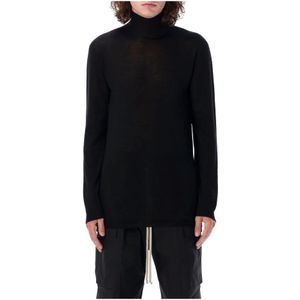 Rick Owens, Truien, Heren, Zwart, M, Wol, Zwart Gebreide Kleding Level Turtle Sweater Aw 24