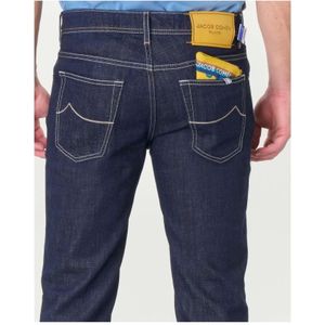 Jacob Cohën, Jeans, Heren, Blauw, W33, Denim, Italiaanse Denim Jeans met Gele Patch