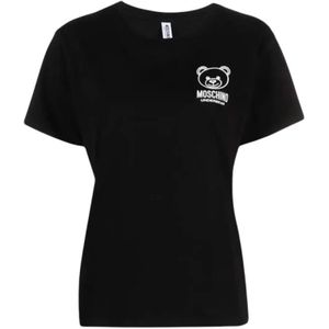 Moschino, Tops, Dames, Zwart, L, Katoen, Zwarte Teddy Bear Logo T-shirt