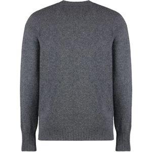 Drumohr, Truien, Heren, Grijs, XL, Kasjmier, Kasjmier Crew-neck Sweater Geribbelde Gebreid