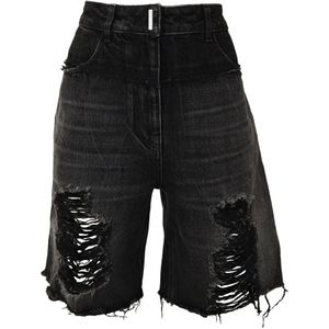 Givenchy, Korte broeken, Dames, Zwart, L, Denim, Versleten denim shorts