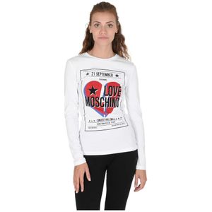 Love Moschino, Sweatshirts & Hoodies, Dames, Wit, XS, Katoen, Wit Katoen Spandex T-Shirt