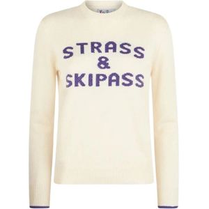 MC2 Saint Barth, Truien, Dames, Beige, L, Ronde hals shirt met Strass Skipass print