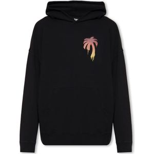Palm Angels, Sweatshirts & Hoodies, Heren, Zwart, L, Katoen, Bedrukte hoodie