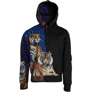 Dolce & Gabbana, Sweatshirts & Hoodies, Heren, Veelkleurig, 2Xs, Polyester, Tijger Animal Print Hoodie