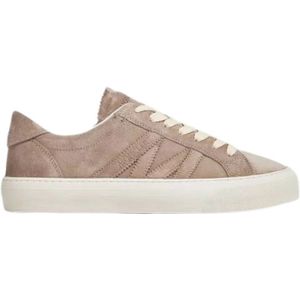 Moncler, Schoenen, Dames, Beige, 40 1/2 EU, Suède, Suède lage sneakers met strepen