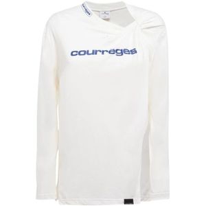 Courrèges, Sport T-shirt van effen katoenen jersey Wit, Dames, Maat:S