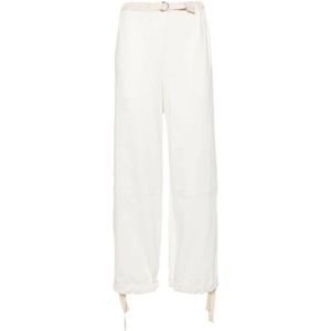 Jil Sander, Witte Katoenen Broek met Riem Wit, Dames, Maat:S